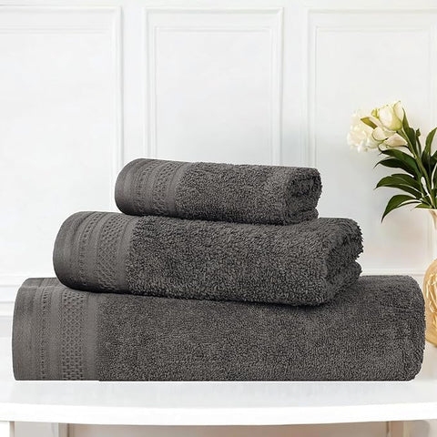 Superior Honeycomb Cotton Medium Weight Towels, for Guest Bath, Master Bathroom, Shower, Quick Dry, Adults, Home Essentials, Textured Waffle Border, Assorted Towel Set, 3 Piece Towel Set, Gunmetal