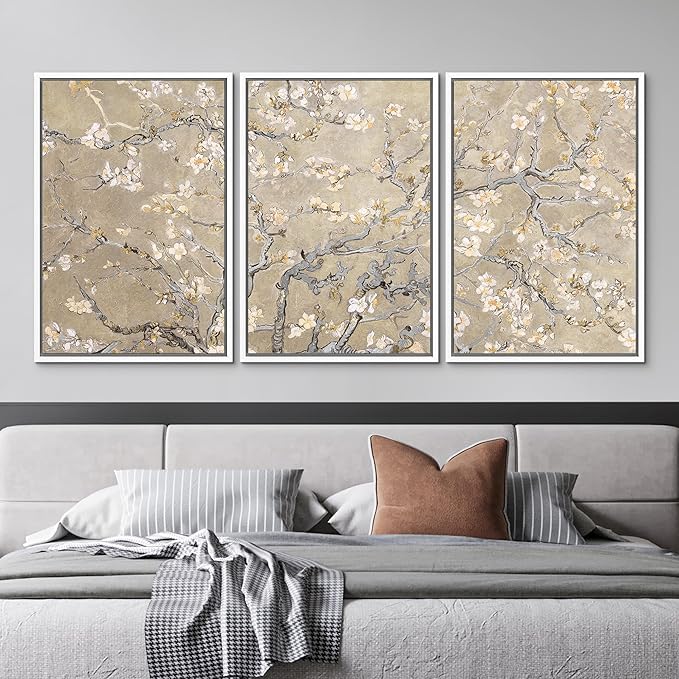 MUDECOR Framed Canvas Print Wall Art Blossoming Branches Vintage Floral Illustrations Realism Decorative for Living Room, Bedroom, Office - 24"x36"x3 White