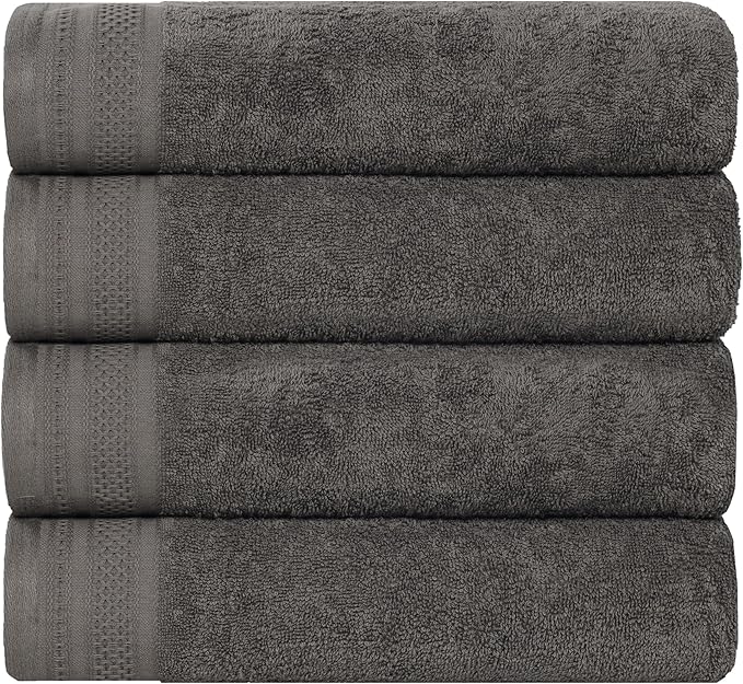 Superior Honeycomb Cotton Medium Weight Towels, for Guest Bath, Master Bathroom, Shower, Quick Dry, Adults, Home Essentials, Textured Waffle Border, Towel Set, Bath Towels, Set of 4, Gunmetal