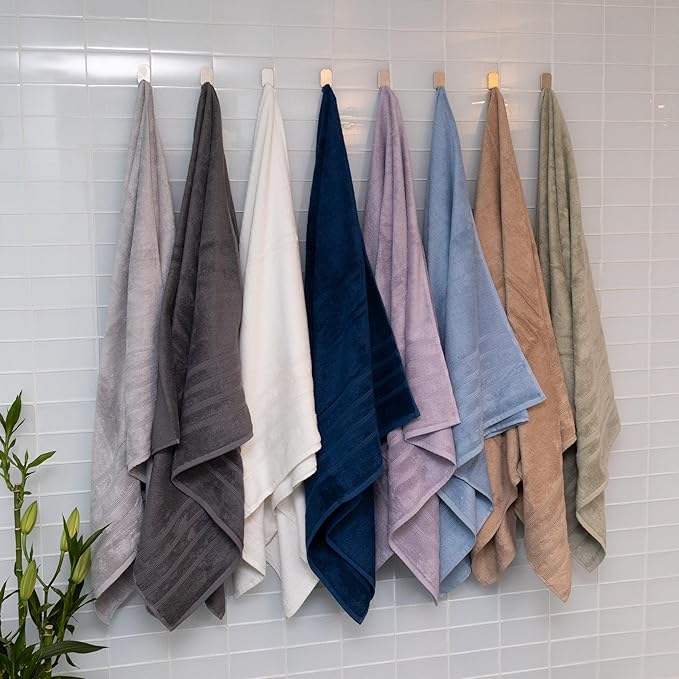 Mosobam Luxury Turkish 4pc XL Towel Set 35X70 16X30 Light Grey (Gray) Oversize 700 GSM Bamboo Viscose & Aegean Turkish Combed Cotton