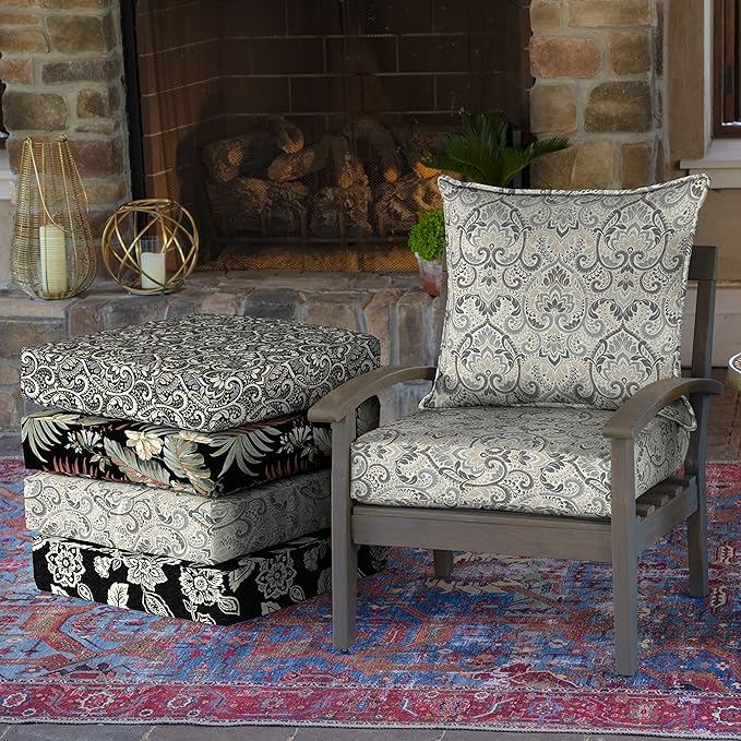 Arden Outdoor Deep Seat Cushion Set, 24 in x 24 in, Weather-Proof, Rain-Proof, Fade Resistant Patio Cushion for Chair, Sofa, and Couch Neutral Aurora Damask