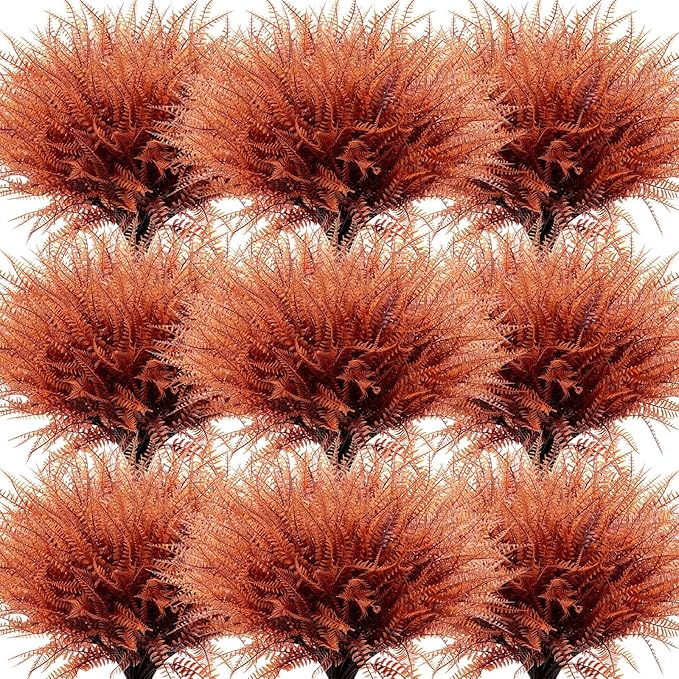 Zeyune 56 Bundles Fall Artificial Plants Outdoors Fake Boston Fern Shrubs Autumn UV Resistant Plastic Faux Greenery for Thanksgiving Outdoor Indoor Garden Porch Window Box Hanging Planter Decor