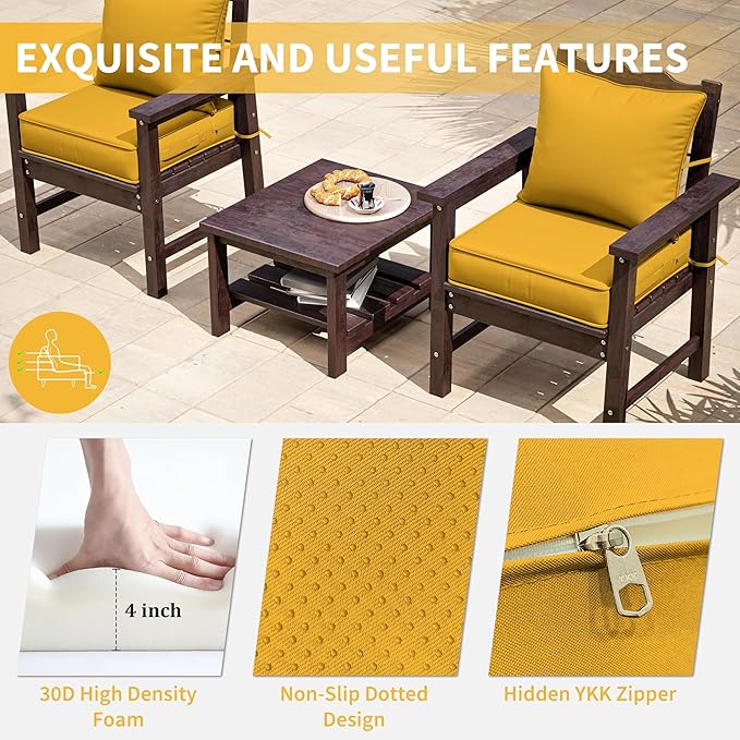 Premium Outdoor Seat Cushion Chair Cushions for Patio Furniture 19 L X 19 W X 4 H Waterproof & Fade Resistant Deep Seat and Backrest Cushion Set with Removable Covers for Chair, Sofa
