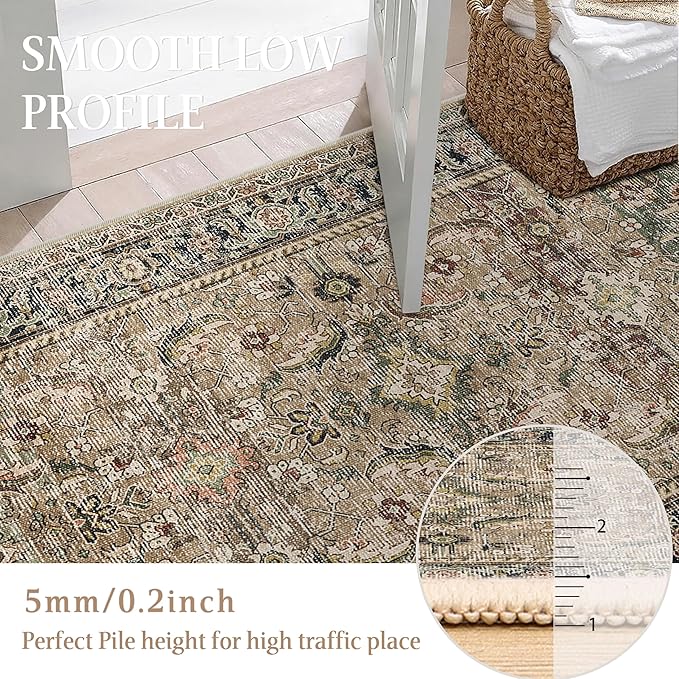 10x14 Washable Area Rug Brown Vintage Distressed Living Room Bedroom Large Throw Rug Non Slip Low Pile Soft Accent Indoor Floor Carpet for Dining Room Office Entryway Kitchen
