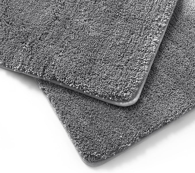 YHF Bathroom Rug Set 2Piece, Thick &Soft Microfiber Shaggy, U Shaped Contour, Machine Washable Bath Mats, Absorbent Bath Rugs, Non-slip Rubber Backing Bath Mat for Bathroom Floor, Tub and Shower, Grey