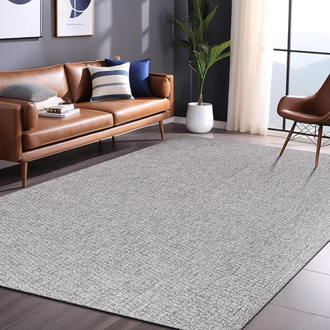 Easy Jute Rugs 4x6 Gray Color Living Room Indoor Outdoor Area Rug for Farmhouse Patio and Kitchen Rug High Traffic Washable Easy to Clean Solid Boho Woven Design Outside Carpet (4 x 6)