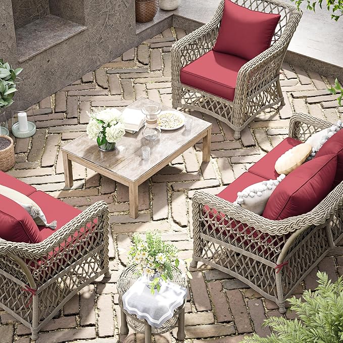 Premium Outdoor Seat Cushion Chair Cushions for Patio Furniture 24 L X 24 W X 5 H Waterproof & Fade Resistant Deep Seat and Backrest Cushion Set with Removable Covers for Chair, Sofa