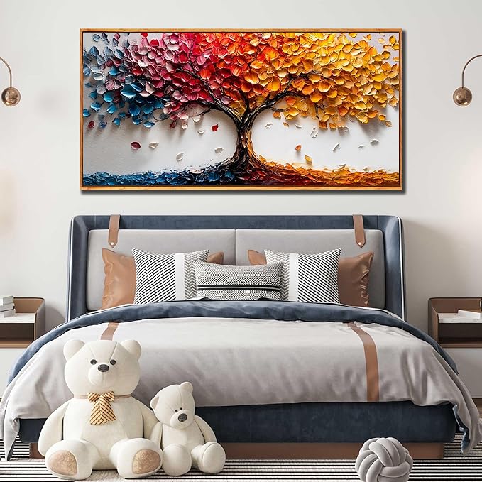 Tree of Life Poster for Office - Colorful Tree Wall Decor for Living Room - Wooden Framed Wall Art for Bedroom Size 29" x 59"