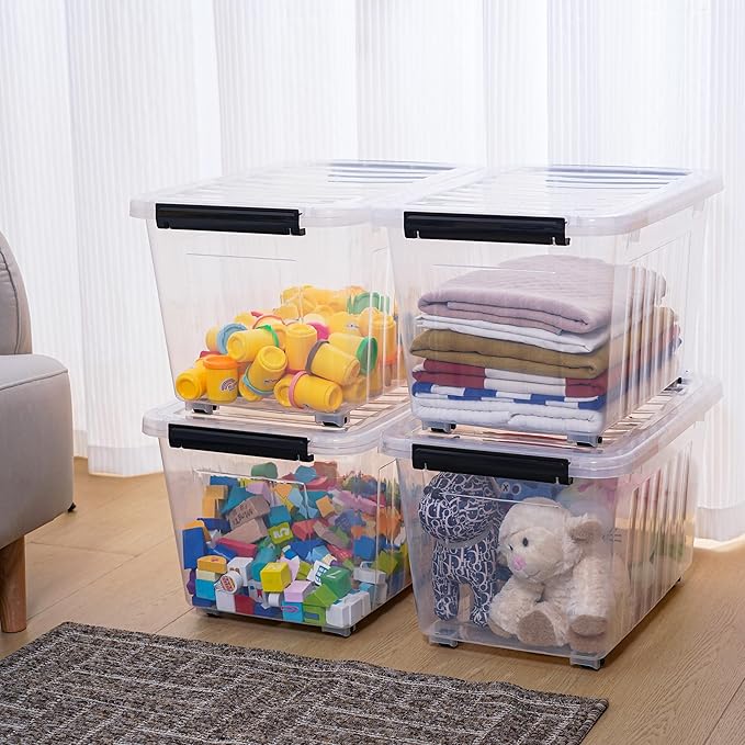 Citylife 54 QT Clear Plastic Storage Bins with Lids Stackable and Nestable Storage Boxes with Lids Large Plastic Storage Containers for Garage, Closet, Kitchen, 4 Packs