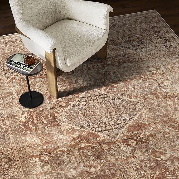 vivorug 5x7 Area Rugs - Ultra-Thin Washable Rug with Non-Slip Backing, Ideal for Living Room, Bedroom, Kitchen Floor Carpet - Vintage, Easy Clean, Durable, Earth Tone