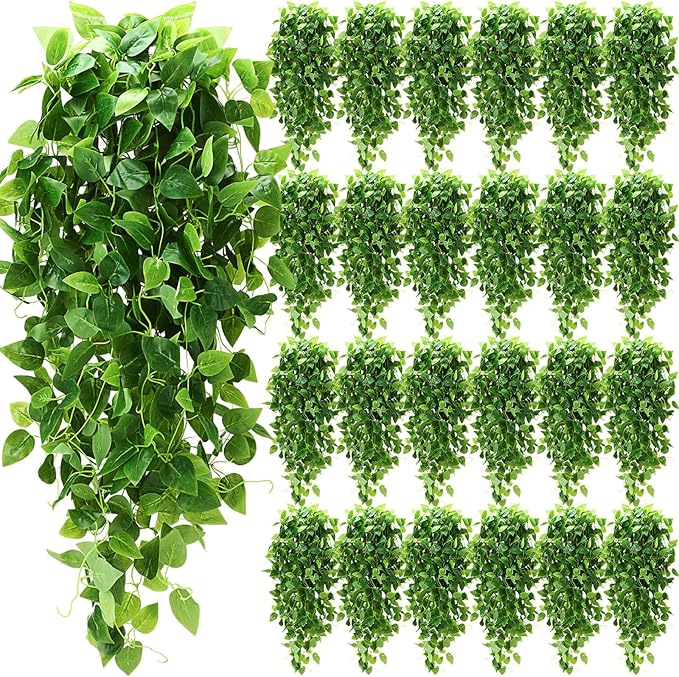 XunYee 32 Pcs Artificial Hanging Plants 3.6FT Fake Hanging Plants for Living Room Fake Ivy Vine Plastic Faux Hanging Plant for Wall House Room Garden Wedding Garland Indoor Outdoor Decor, No Basket
