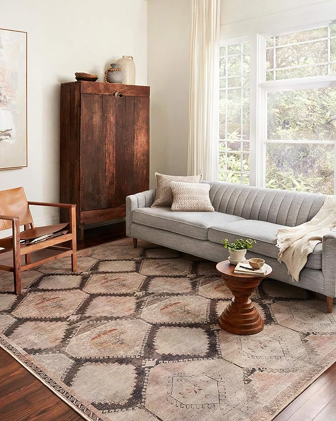 Loloi Wynter Collection WYN-08 Graphite/Blush 2'-6" x 7'-6" Runner Rug, .13" Thick, Area Rug, Soft, Durable, Printed, Vintage Inspired, Low Pile, Non-Shedding, Easy Clean, Living Room Rug
