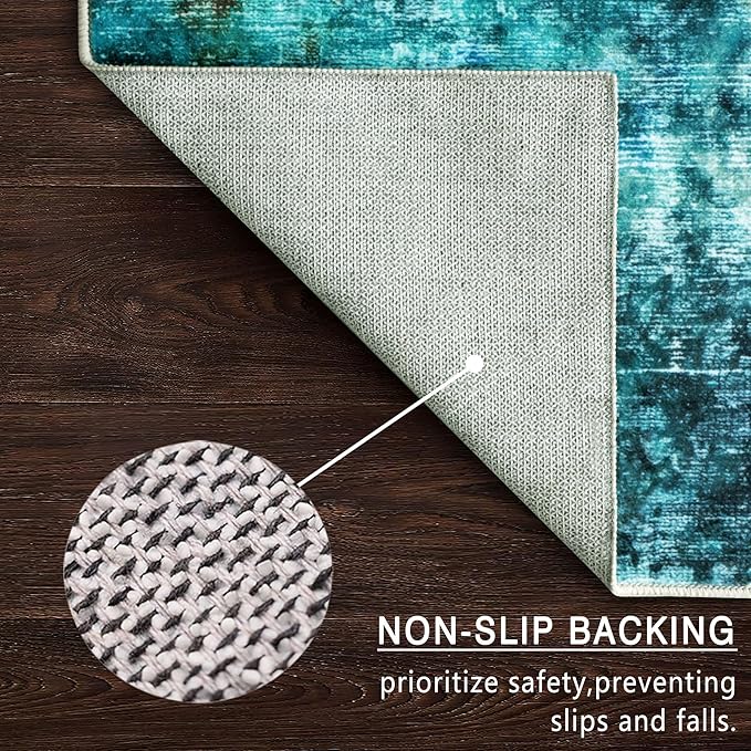 vivorug 5x7 Area Rugs - Ultra-Thin Washable Rug with Non-Slip Backing, Ideal for Living Room, Bedroom, Kitchen Floor Carpet - Modern Abstract, Easy Clean, Durable, Low Pile, Rosy Clouds