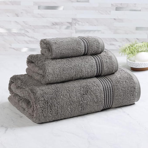 Superior Egyptian Cotton 3-Piece Towel Set, Assorted Towels for Home Bathroom, Master, Guest Bath, Decor Essentials, Includes 1 Bath, 1 Hand, 1 Face Towel/Washcloth, Quick Dry, Absorbent, Charcoal