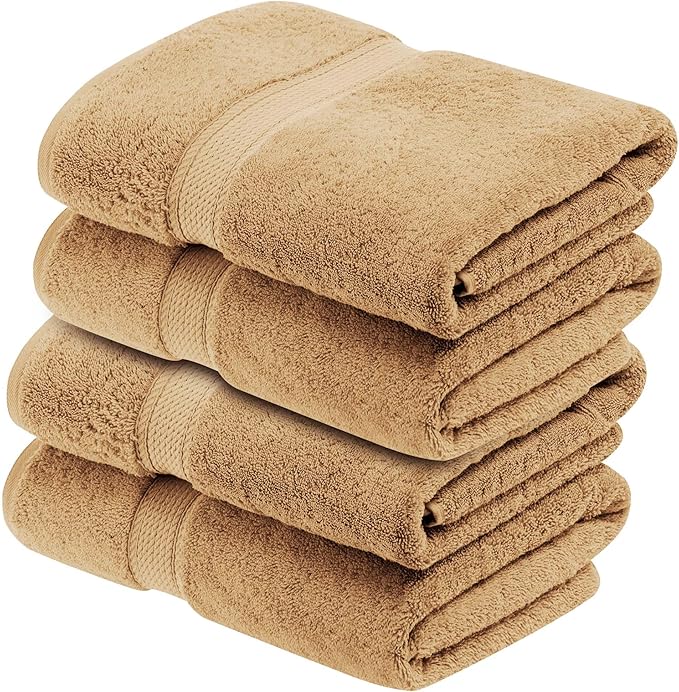 BNM Egyptian Cotton Heavyweight Towels, Ideal For Bathroom, Shower, Spa, 800 GSM Bath Towels, Highly-Absorbent, Luxury Bathroom Essentials, Ultra-Soft Plush Home Basics, Bath Towel Set of 4, Toast