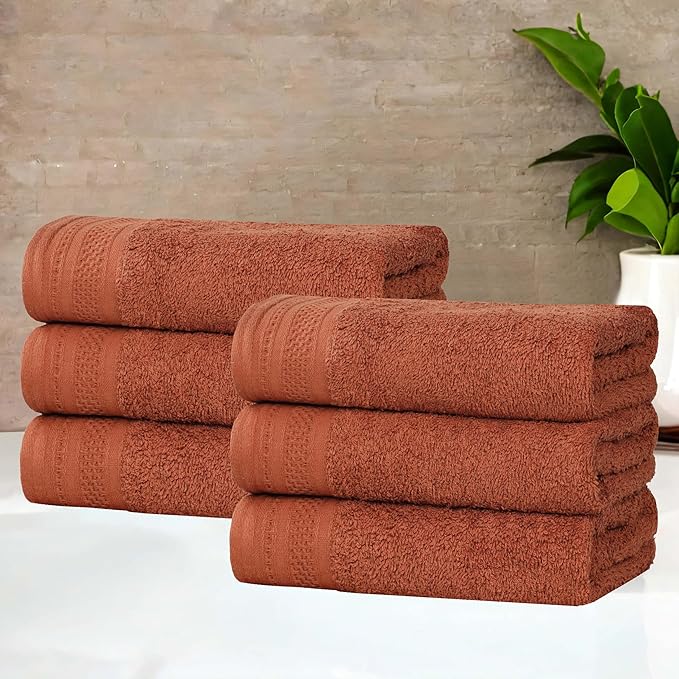 Superior Honeycomb Cotton Medium Weight Towels, for Guest Bath, Master Bathroom, Shower, Kitchen, Quick Dry, Adults, Home Essentials, Textured Waffle Border, Towel Set, Hand Towels, Set of 6, Rust