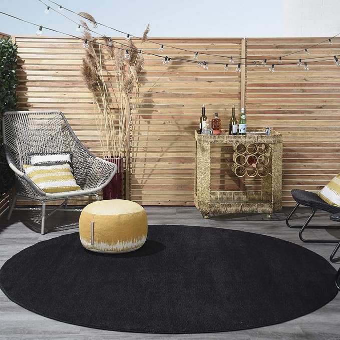 Nourison Home Essentials 8' x Round Black Fabric Outdoor Area Rug (8' Round)