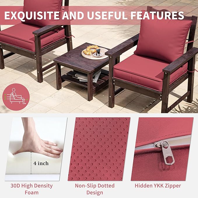 Premium Outdoor Seat Cushion Chair Cushions for Patio Furniture 22 L X 22 W X 4 H Waterproof & Fade Resistant Deep Seat and Backrest Cushion Set with Removable Covers for Chair, Sofa