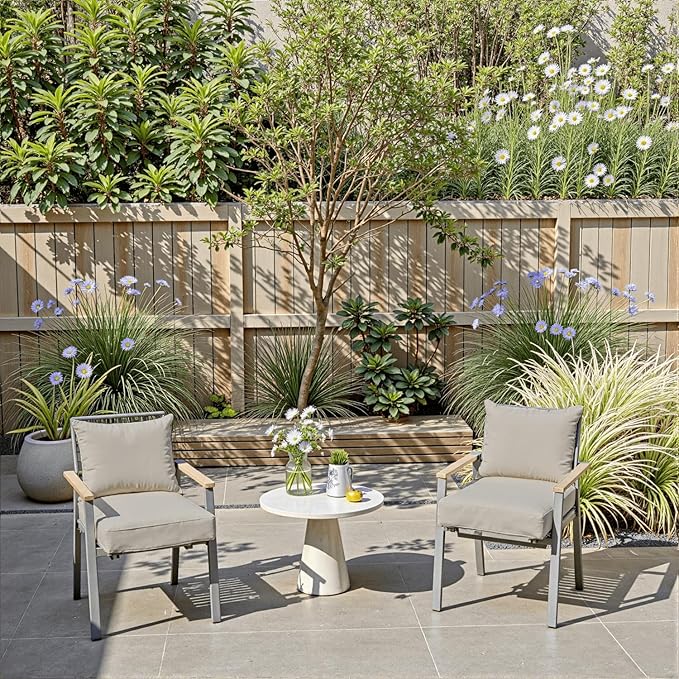 Outdoor Chair Cushions 24 x 24 x 4 Inch, Waterproof & Fade Resistant Patio Seat Cushion for Furniture with Handle and Ties, Thick Seating Pads for Outside Sofa Couch Set of 2, Cream