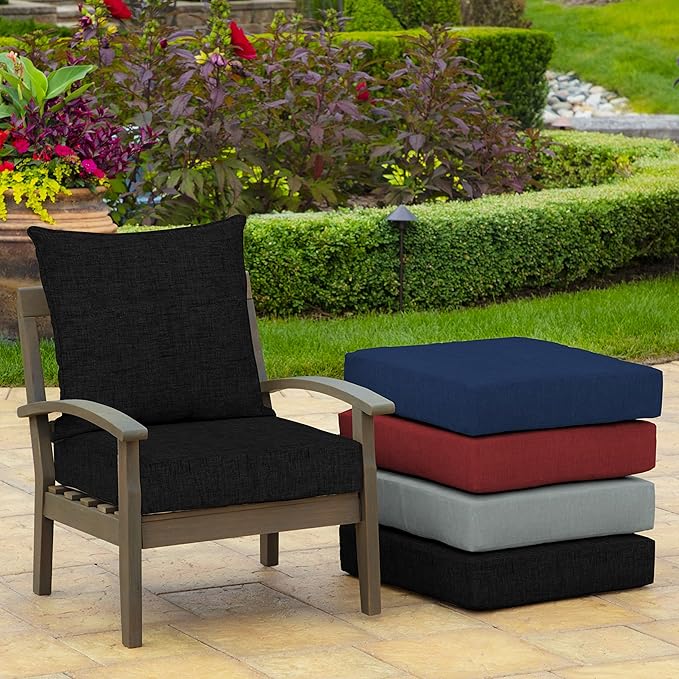 Arden Outdoor Deep Seat Cushion Set, 24 in x 24 in, Weather-Proof, Rain-Proof, Fade Resistant Patio Cushion for Chair, Sofa, and Couch Black Leala