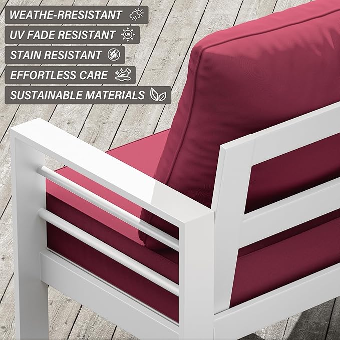Outdoor Seat Cushion Set 24 x 24 x6.5 Inch Splash-Proof & Fade Resistant Patio Furniture Cushions with Removable Cover Deep Seat & Back Cushion with Straps for Chair Sofa Couch