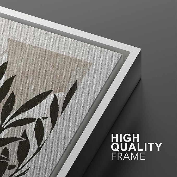SIGNWIN Framed Canvas Print Wall Art Modern Botanical Abstract Black and Beige Leaf Illustrations Decorative for Living Room, Bedroom, Office - 24"x36"x2 White
