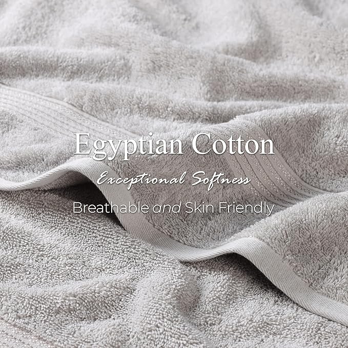 Superior Egyptian Cotton 3-Piece Towel Set, Basic Towels For Bathroom, Home Decor, Guest Bath, Shower, Apartment, Included 1 Face, 1 Hand, 1 Bath Towel, Washcloth, Quick Dry, Silver
