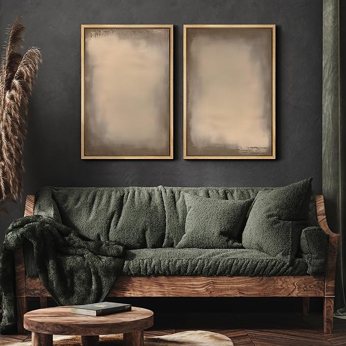 MUDECOR Framed Canvas Print Wall Art Neutral Minimalist Modern Abstract in Beige and Taupe Illustrations Modern Art Decorative Bohemian Colorful for Living Room, Bedroom, Office - 16"x24"x2 Natural