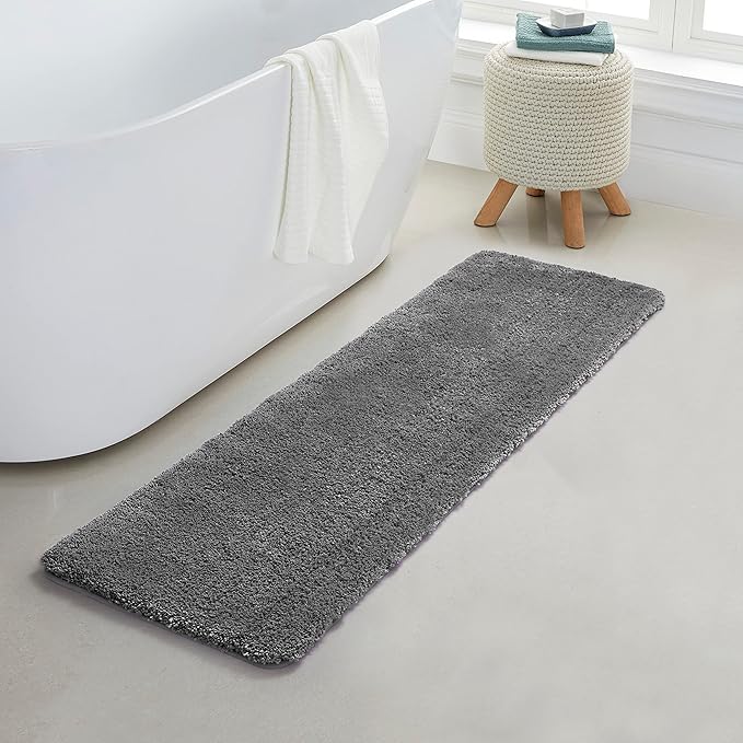 YHF Bathroom Runner Rugs 17" X 59", Extra Thick & Soft Microfiber Shaggy, Machine Washable Bath Mats, Absorbent Bath Rugs, Non-Slip Rubber Backing Bath Mat for Bathroom Floor, Tub and Shower, Grey