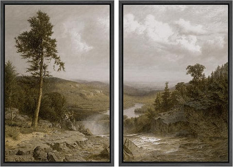 MUDECOR Framed Canvas Print Wall Art Lone Pine Overlooking The Valley Classic Nature Scenery Nature Wilderness Illustrations Realism Decorative for Living Room, Bedroom, Office - 24"x36"x2 Black