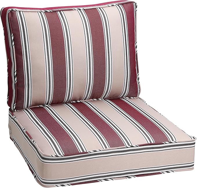 Outdoor Deep Seating Cushion Set, 24" x 24", Waterproof & Fade Resistant Patio Furniture Cushions with Handle, Deep Seat and Back Cushion for Chair and Sofa (1, Red Stripe)