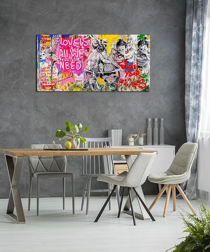 JKWALL77 Banksy Wall-Art - Graffiti Canvas Wall Art - Abstract Wall Decor For Living Room Large Size Ready To Hang Size 59" x 29"