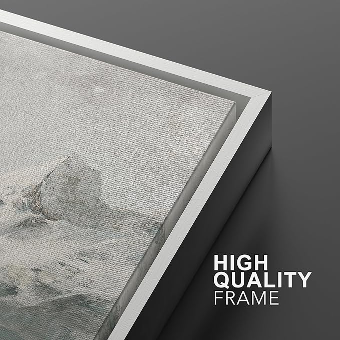 MUDECOR Framed Canvas Print Wall Art Majestic Snow-Capped Mountains Alpine Wilderness Nature Wilderness Illustrations Realism Decorative Scenic for Living Room, Bedroom, Office - 24"x36"x2 White