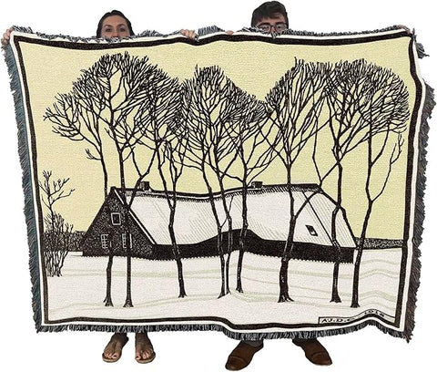 Pure Country Weavers Farm in The Snow Blanket by Julie DeGraag - Fine Art Gift Tapestry Throw Woven from Cotton - Made in The USA (72x54)