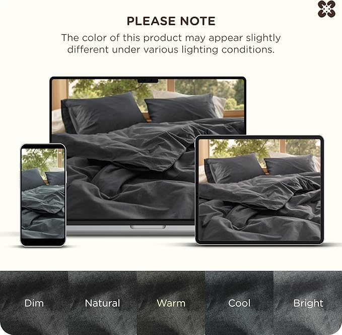 Bedsure Cotton Duvet Cover King - Luxury Slub Weave 100% Cotton Duvet Cover Set with a Linen Like Textured, Easy Change Durable Bedding Set 3 Pieces, Charcoal, 104" x 90"