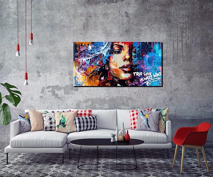 JKWALL77 Graffiti Canvas Girl Wall-Art - African American Wall Art Living Room - Modern Fashion Wall Decor Ready To Hang Size 40" x 20"