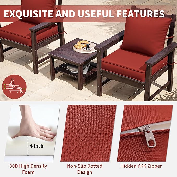Premium Outdoor Seat Cushion Chair Cushions for Patio Furniture 22 L X 22 W X 4 H Waterproof & Fade Resistant Deep Seat and Backrest Cushion Set with Removable Covers for Chair, Sofa