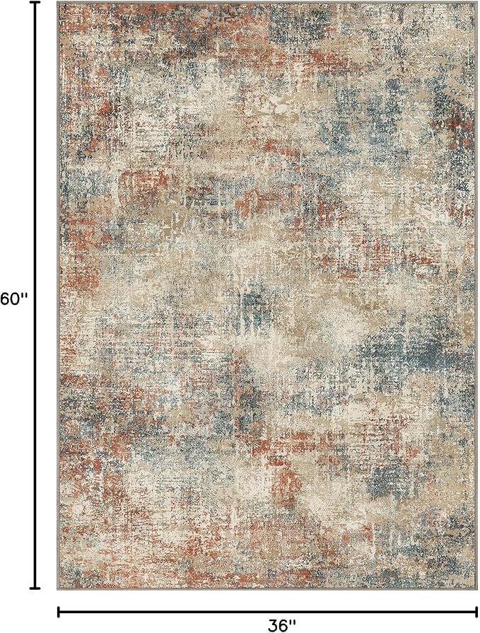 GENIMO Washable Area Rugs for Living Room Bedroom, 3x5 Modern Abstract Non Slip Rug, Low Pile Soft Contemporary Indoor Floor Carpet Cover for Dining Room Kitchen, Multi