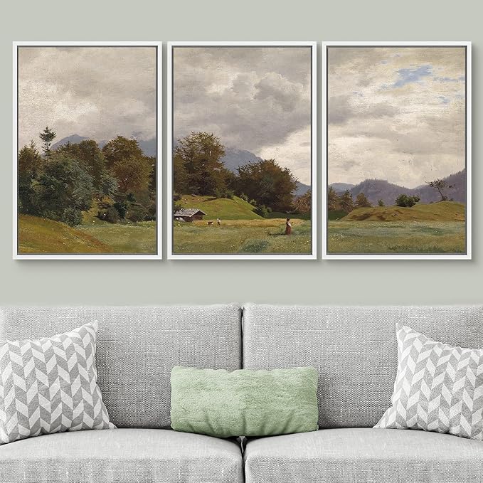 SIGNWIN Framed Canvas Print Wall Art Woodland Nursery Decor Set Storm Cloud Pastoral Farm Landscape Nature Abstract Fine Art Nordic for Living Room, Bedroom, Office - 24"x36"x3 White