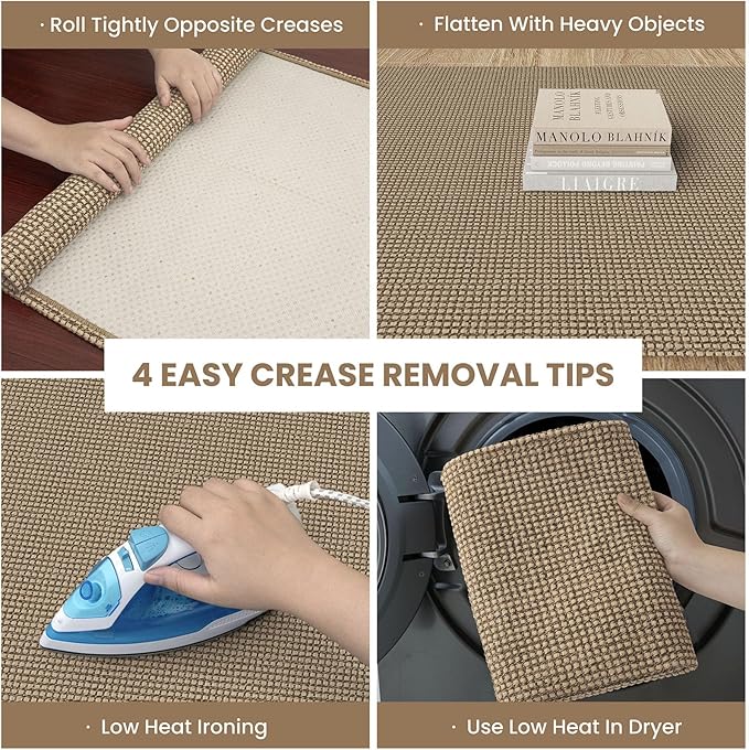 IOHOUZE Washable Area Rug 6x9 Non Slip Rubber Backed Woven Rugs for Living Room, Dining Room Rugs Bedroom Rug, Floor Carpet for Living Room Nursery, Orange/Tan/Brown