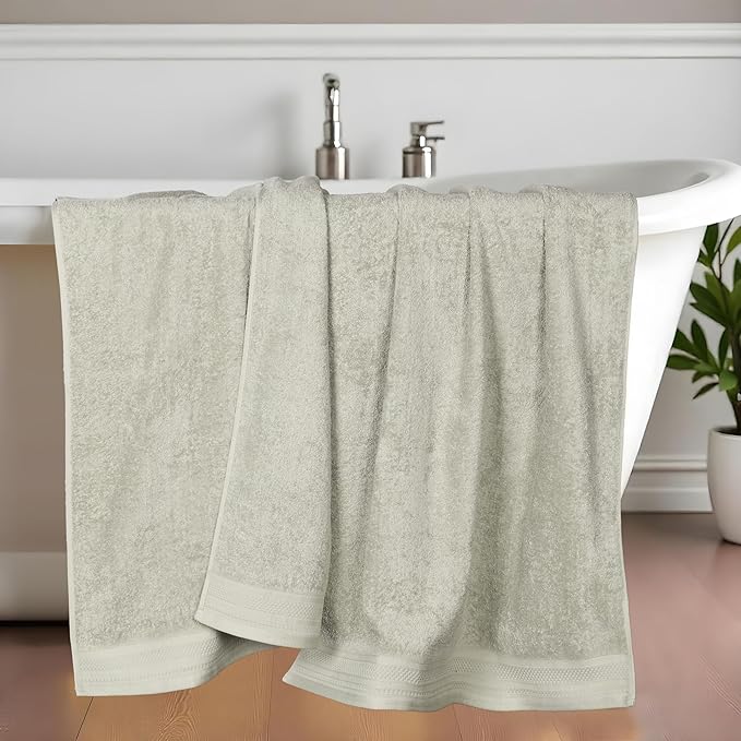 Superior Honeycomb Cotton Medium Weight Towels, for Bathroom, Shower, Spa, Pool, Quick Dry, Adults, Home Essentials, Textured Waffle Border, Oversized Large Towels, Bath Sheets, Set of 2, Sage
