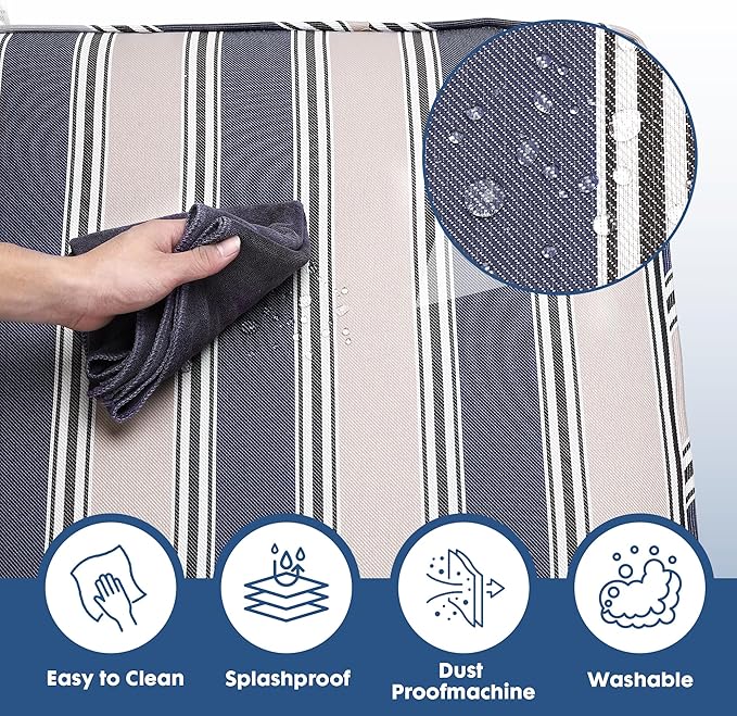 Outdoor Deep Seating Cushion Set, 24" x 24", Waterproof & Fade Resistant Patio Furniture Cushions with Handle, Deep Seat and Back Cushion for Chair and Sofa (3, Blue Stripe)