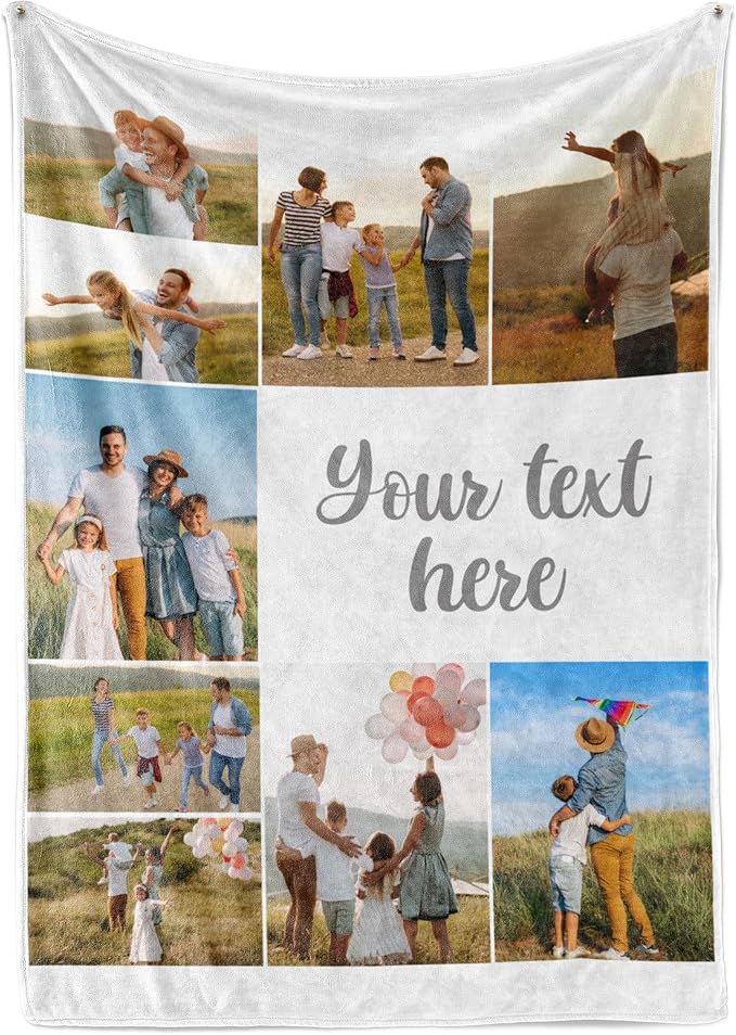 Ships Next Day, Custom Blanket with Picture and Text - Printed in USA, Personalized Photo Blanket with Text (Fleece 60x80)