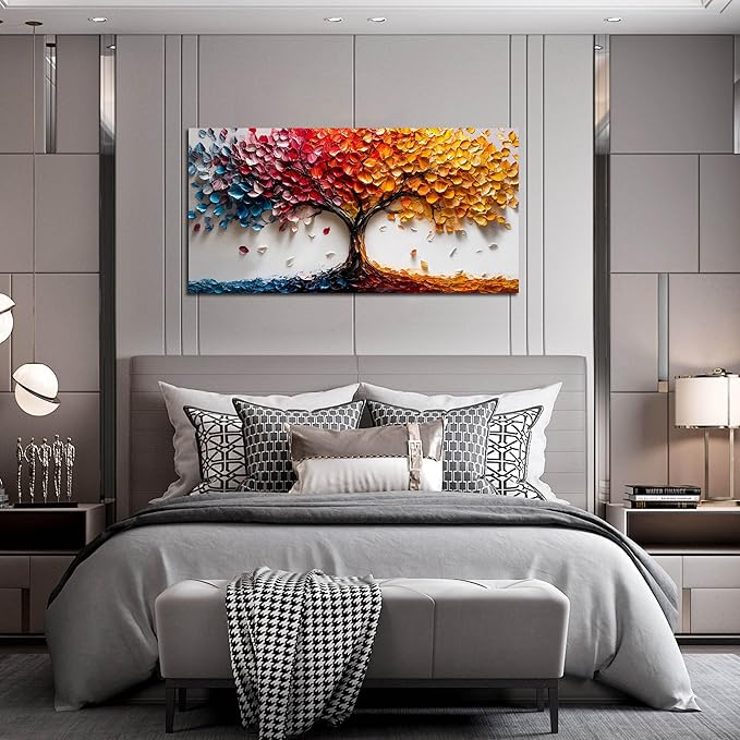 Tree Pictures Wall Art Living Room - Colorful Canvas Wall Art Bedroom Aesthetic - Modern Wall Decoration for Office Size 24" x 48"