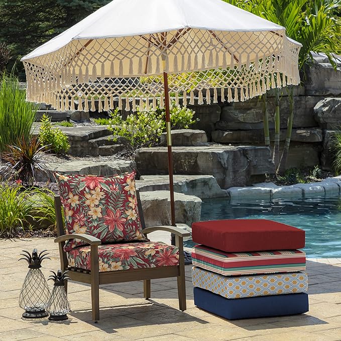 Arden Outdoor Deep Seat Cushion Set, 24 in x 24 in, Weather-Proof, Rain-Proof, Fade Resistant Patio Cushion for Chair, Sofa, and Couch Ruby Clarissa