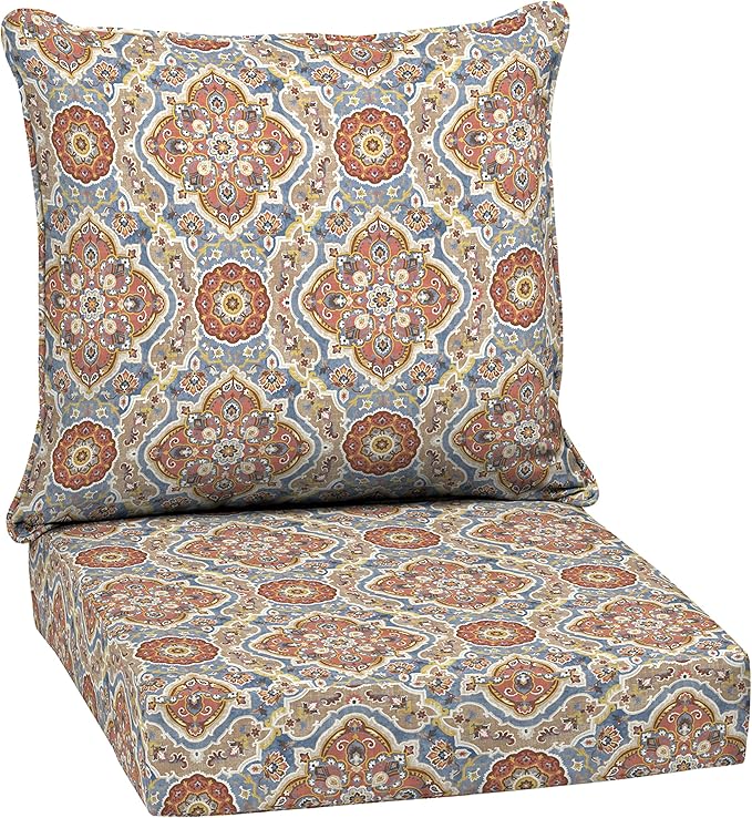 Arden Outdoor Deep Seat Cushion Set, 24 in x 24 in, Weather-Proof, Rain-Proof, Fade Resistant Patio Cushion for Chair, Sofa, and Couch Global Vintage Medallion