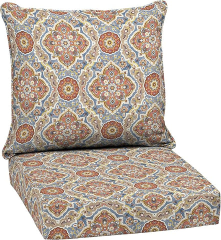 Arden Outdoor Deep Seat Cushion Set, 24 in x 24 in, Weather-Proof, Rain-Proof, Fade Resistant Patio Cushion for Chair, Sofa, and Couch Global Vintage Medallion
