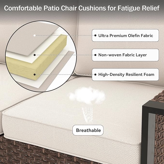 Outdoor Chair Cushions 23" x 24" x 4", Patio Deep Seat Replacement Cushions Set with Zippered Removable Cover, Weather-Resistant Olefin Fabric for Garden Chair Sofa Couch, Set of 3, Beige