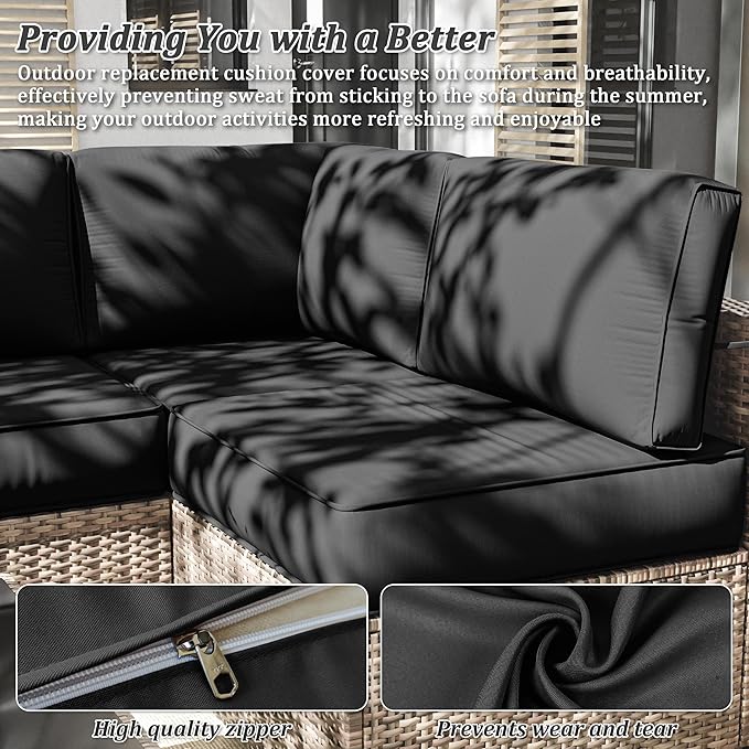14 Pcs Outdoor Cushion Slipcovers Patio Cushion Covers Replacement Waterproof with Zipper for Outdoor Furniture, Patio Sofa Couch 3 Sizes, Covers Only