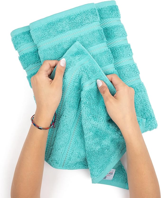 American Soft Linen Luxury 6 Piece Towel Set, 2 Bath Towels 2 Hand Towel 2 Washcloths, 600 GSM 100% Cotton Turkish Towels for Bathroom, Turquoise Blue Towel Sets